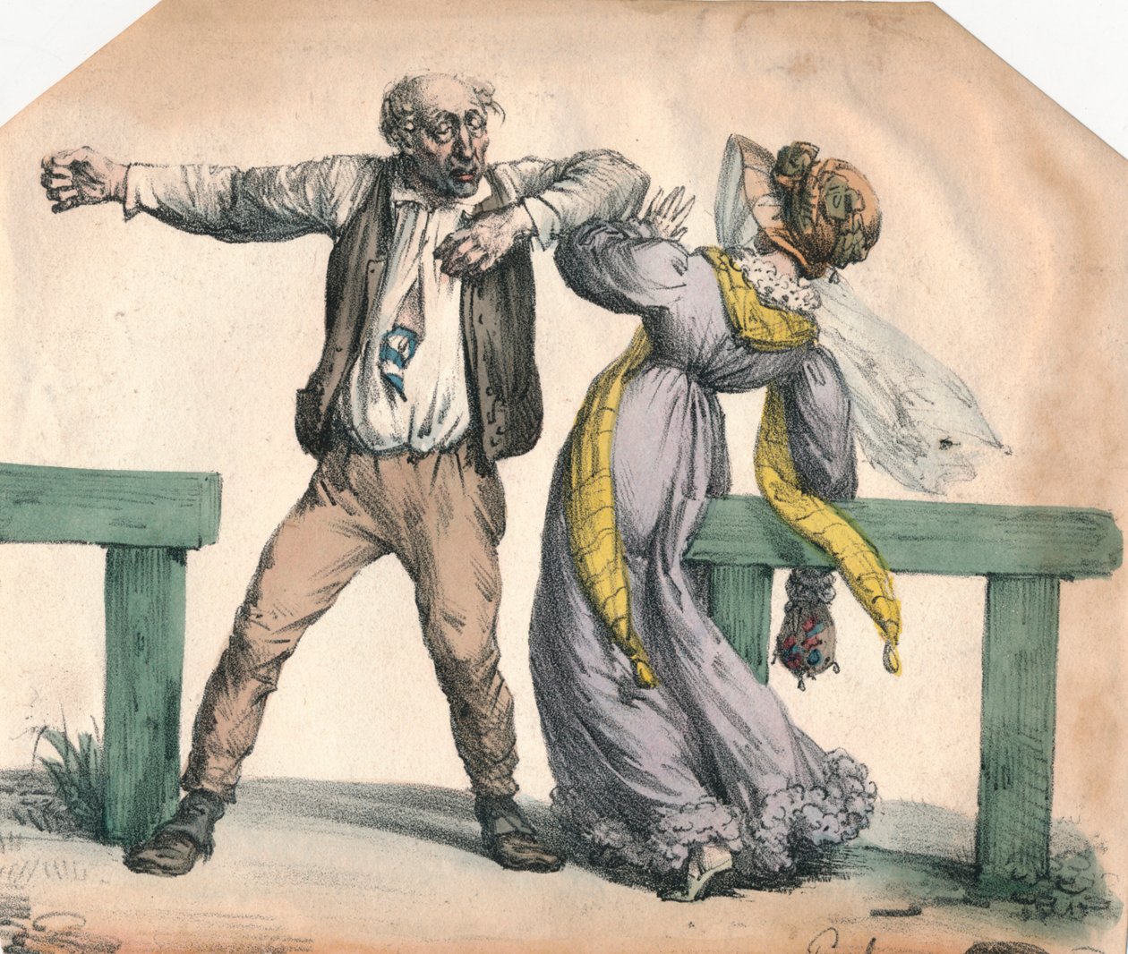 رجل يهاجم امرأة ، 1855. بواسطة غير معروف