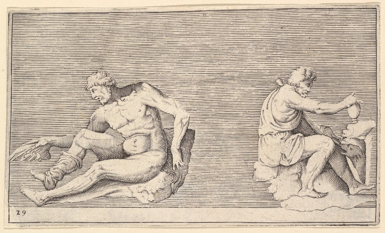 رجل مع جناح ، رجل مع إناء وكلب ، نشر كاليفورنيا. 1599-1622. بواسطة غير معروف