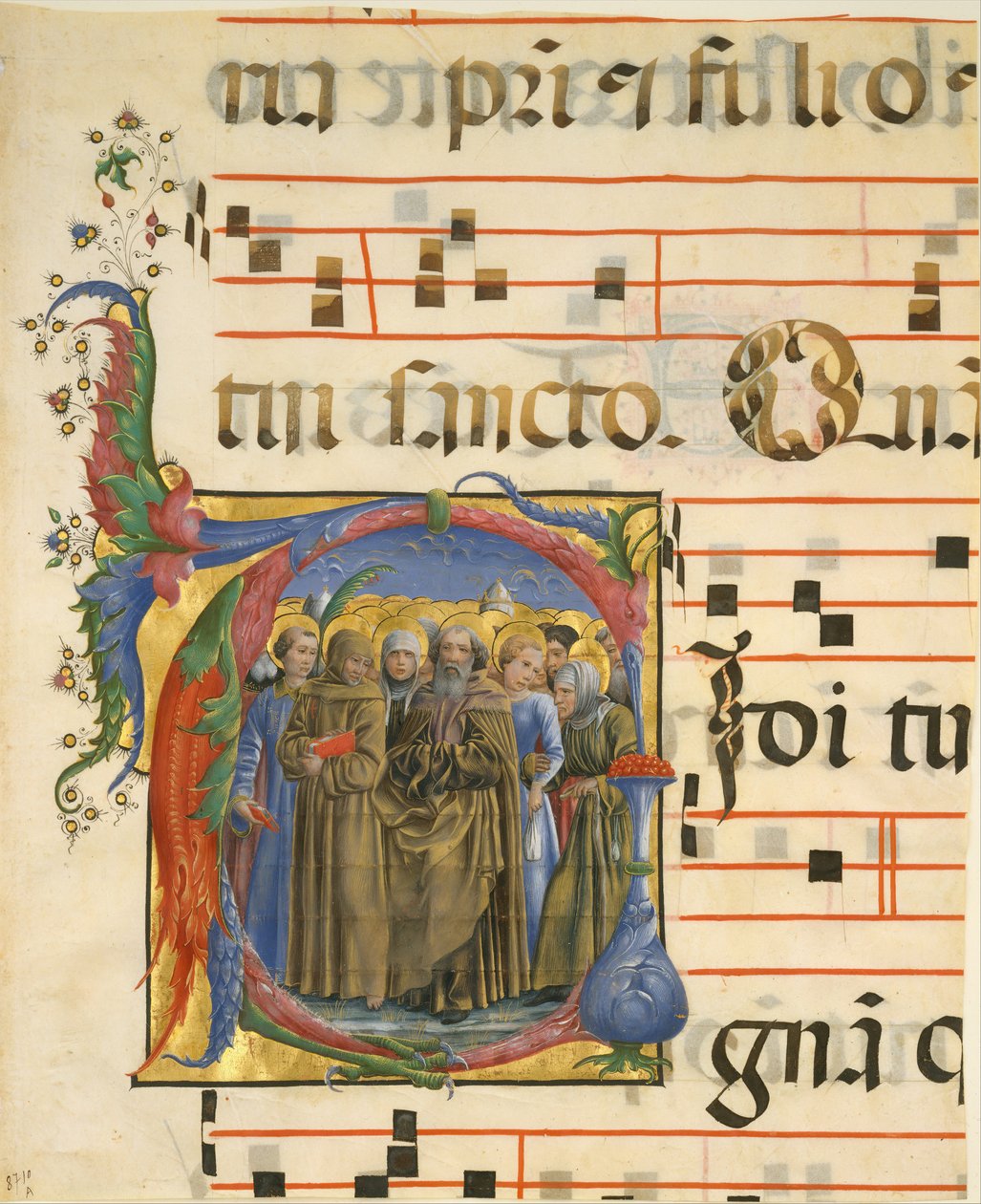 إضاءة مخطوطة مع جميع القديسين في البداية V ، من Antiphonary ، الإيطالي ، 1450-60. بواسطة غير معروف