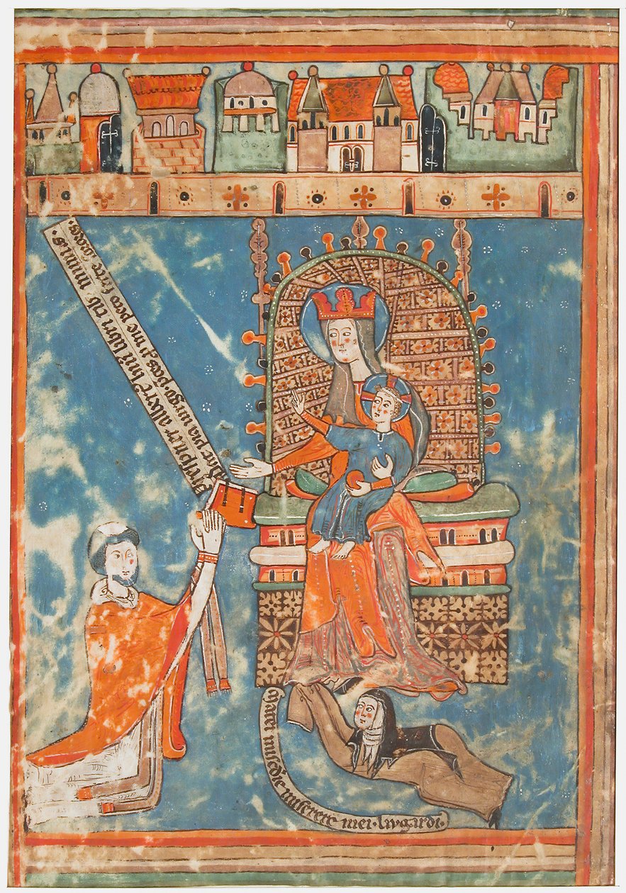 ورقة مخطوطة مع إهداء كتاب للعذراء ، الألمانية ، كاليفورنيا. 1400. بواسطة غير معروف