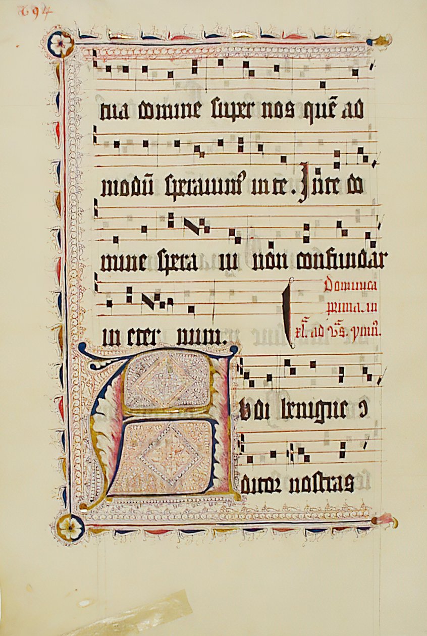 ورقة مخطوطة بالخط الأول أ ، من Antiphonary ، ألماني ، الربع الثاني من القرن الخامس عشر. بواسطة غير معروف