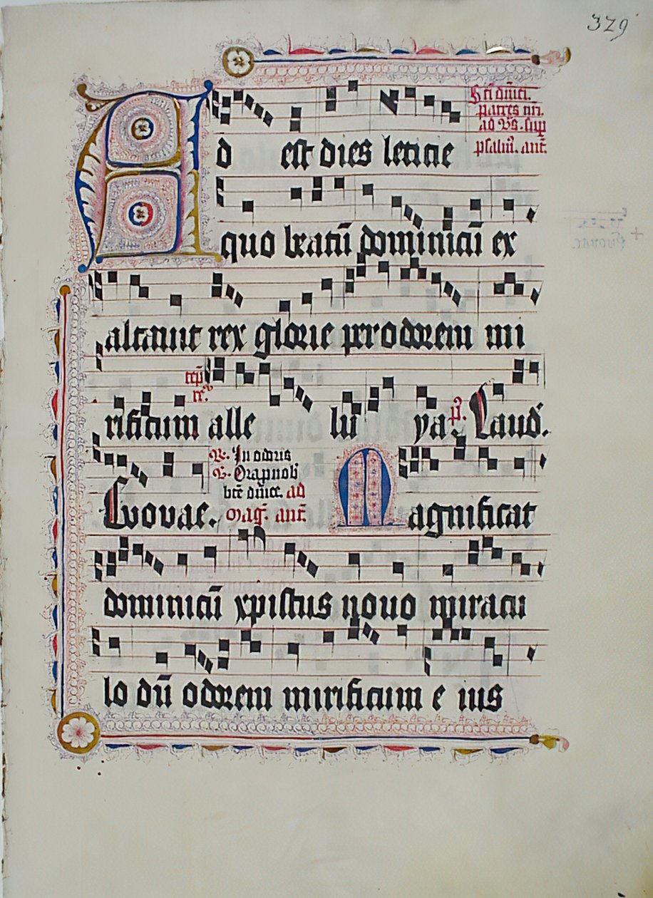 ورقة مخطوطة بالخط الأول أ ، من Antiphonary ، ألماني ، الربع الثاني من القرن الخامس عشر. بواسطة غير معروف