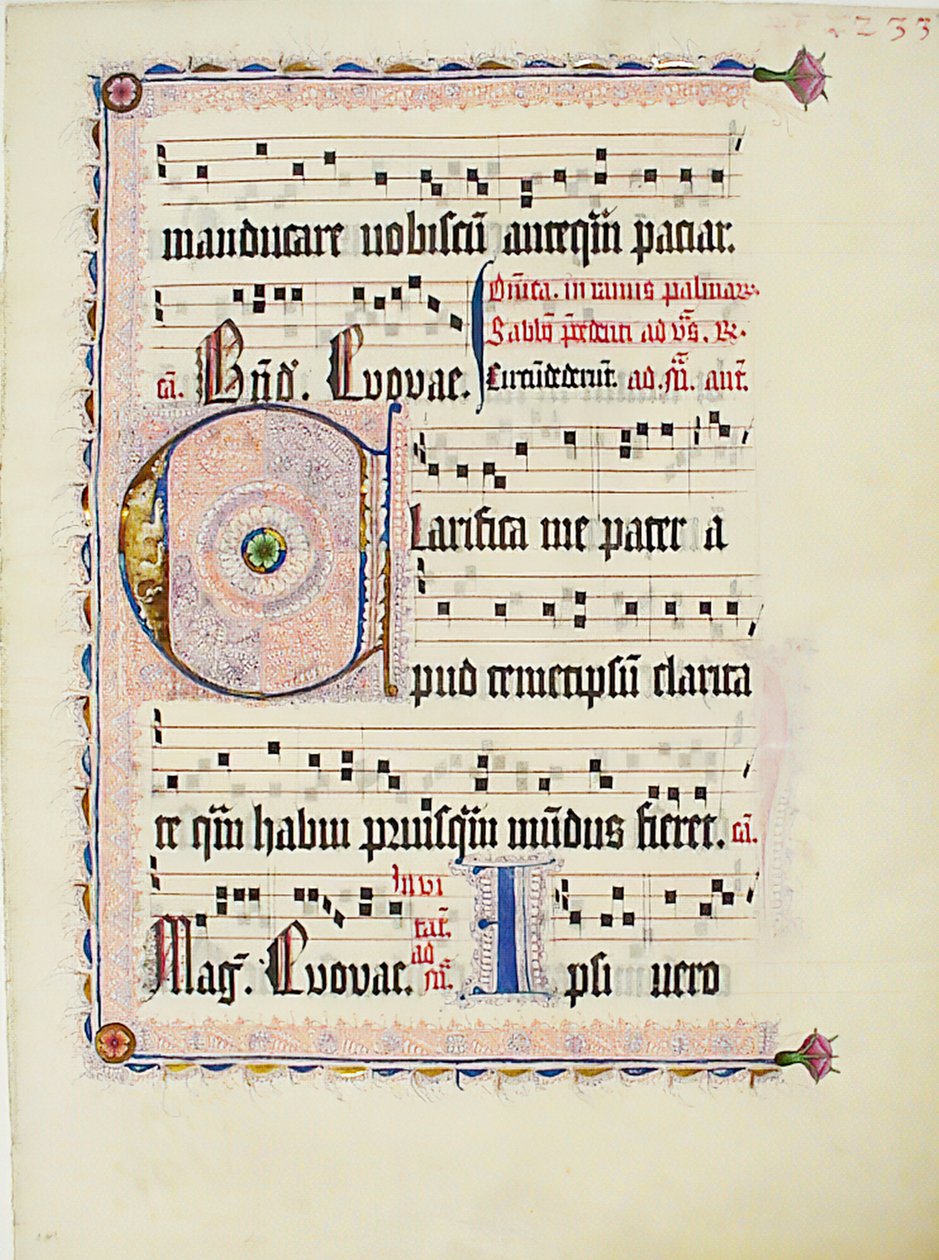 ورقة مخطوطة تحمل الحرف الأول C ، من Antiphonary ، ألماني ، كاليفورنيا. 1425-50. بواسطة غير معروف