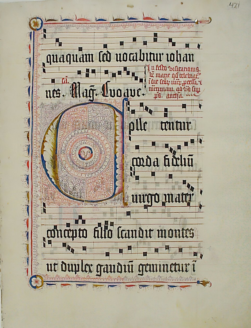 ورقة مخطوطة تحمل الحرف الأول C ، من Antiphonary ، ألماني ، الربع الثاني من القرن الخامس عشر. بواسطة غير معروف