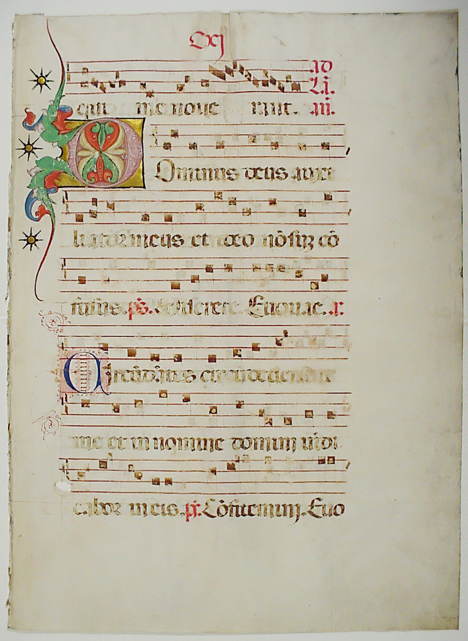 ورقة مخطوطة تحمل الحرف الأول D ، من Antiphonary ، الإيطالي ، القرن الخامس عشر. بواسطة غير معروف
