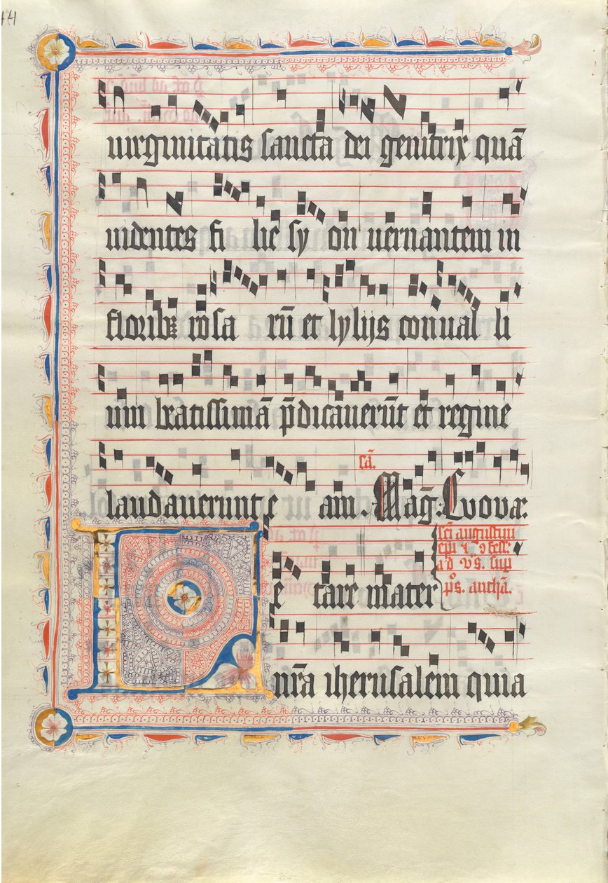ورقة مخطوطة تحمل الحرف الأول L ، من Antiphonary ، الربع الثاني من القرن الخامس عشر. بواسطة غير معروف
