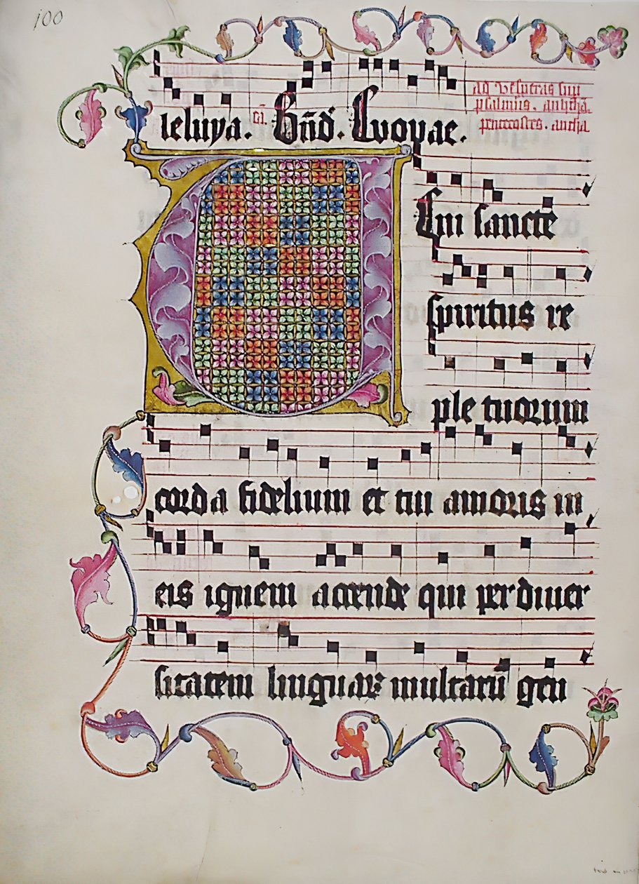 ورقة مخطوطة بالخط الأول ، من Antiphonary ، ألماني ، الربع الثاني من القرن الخامس عشر. بواسطة غير معروف