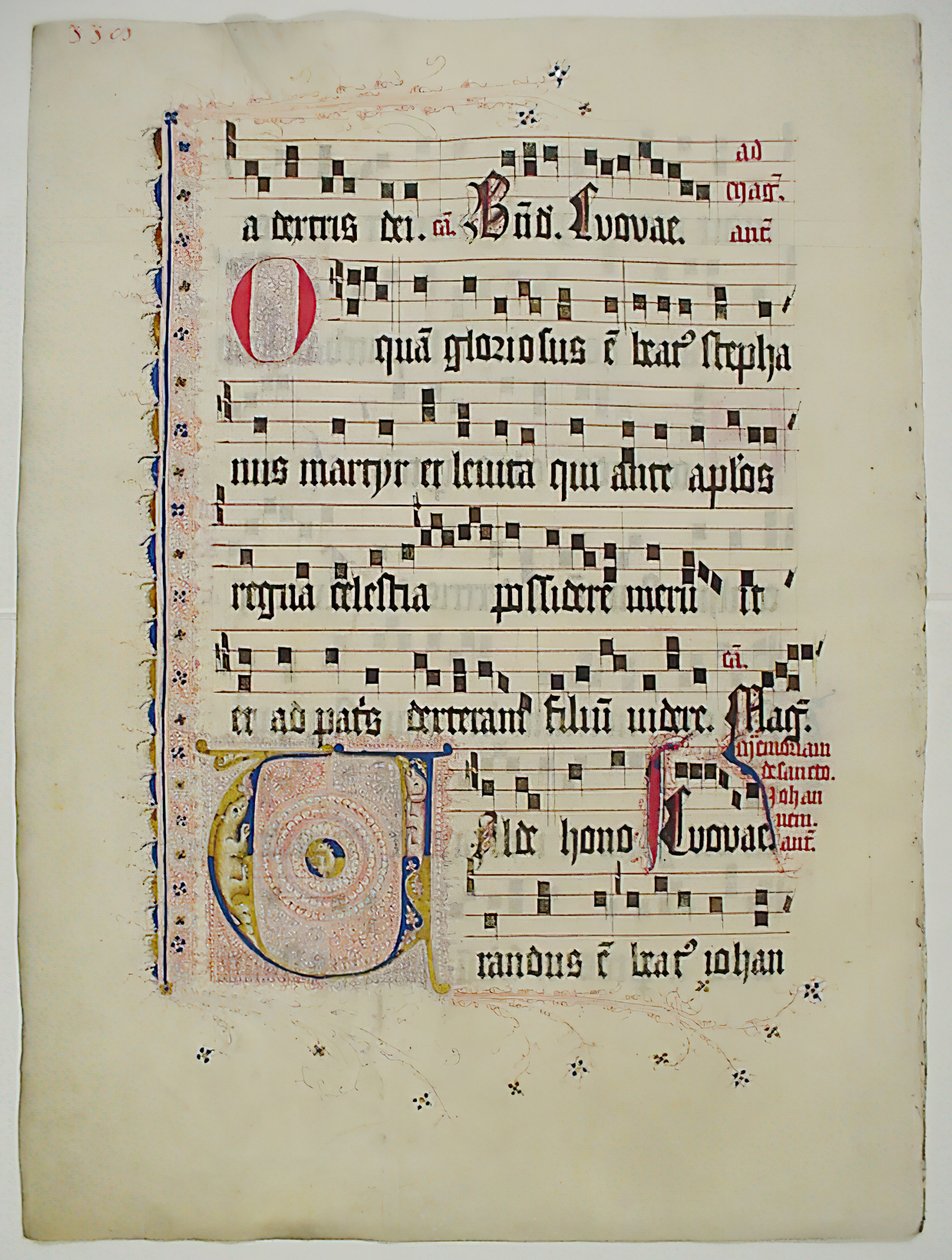 ورقة مخطوطة عليها الحرف الأول ، من Antiphonary ، ألماني ، الربع الثاني من القرن الخامس عشر. بواسطة غير معروف