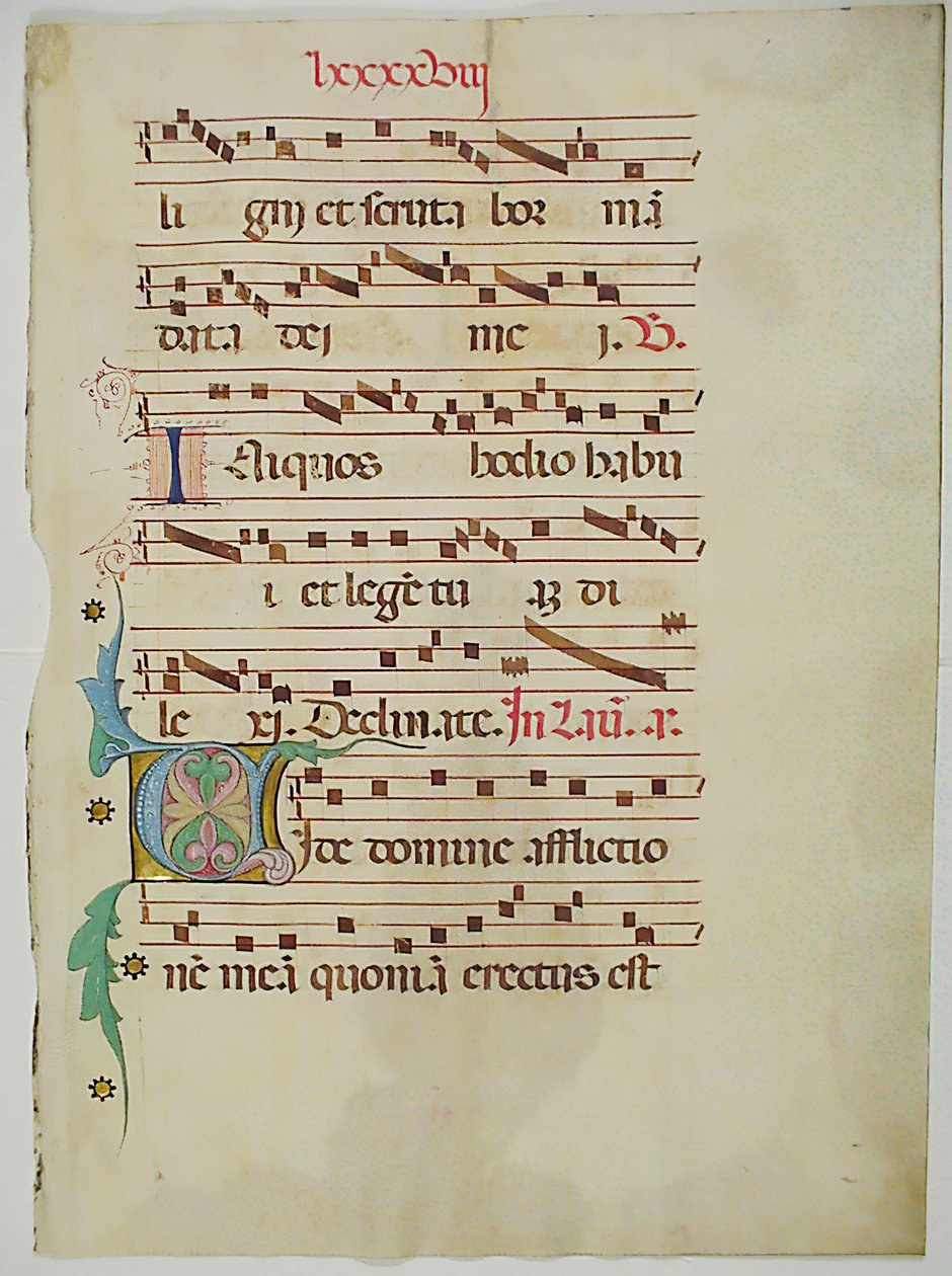ورقة مخطوطة تحمل الحرف الأول من الحرف V ، من Antiphonary ، الإيطالي ، القرن الخامس عشر. بواسطة غير معروف