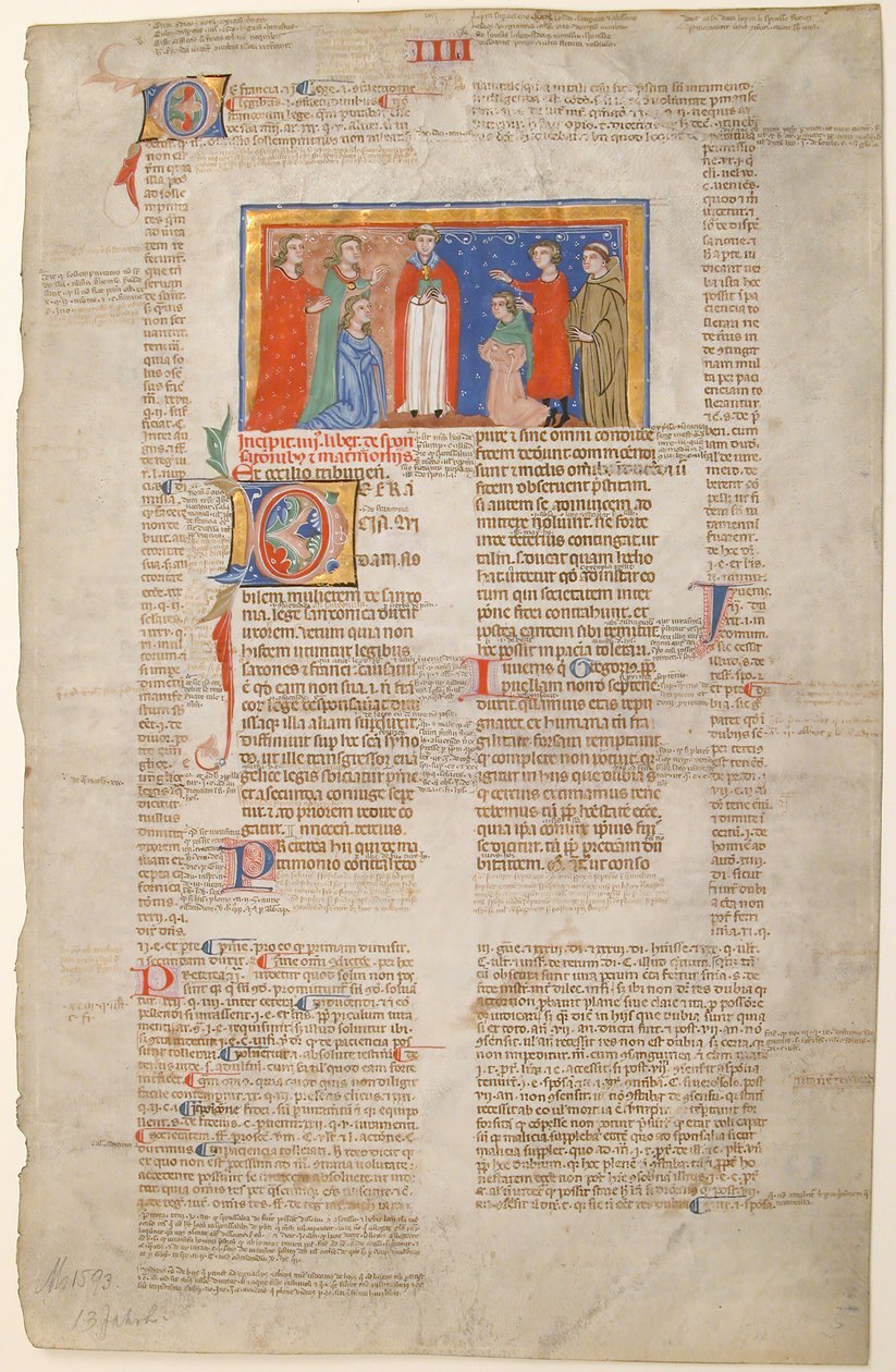 ورقة مخطوطة مع مشهد الزواج ، من Decretals of Gregory IX ، الإيطالية ، كاليفورنيا. 1300. بواسطة غير معروف
