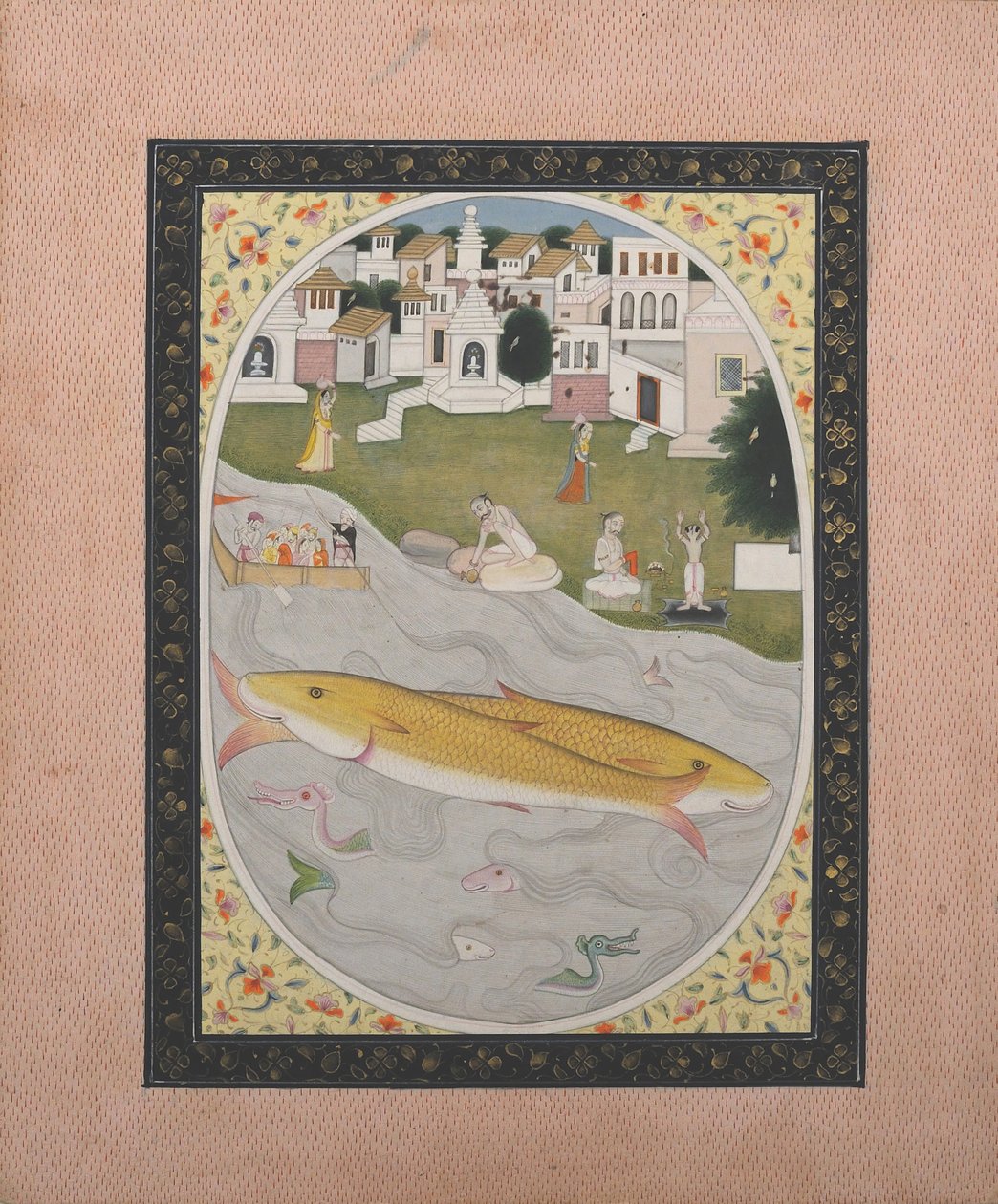 رسم مخطوط بمشهد تانتري هندوسي يصور سمكتين ، 1800-1820. بواسطة غير معروف