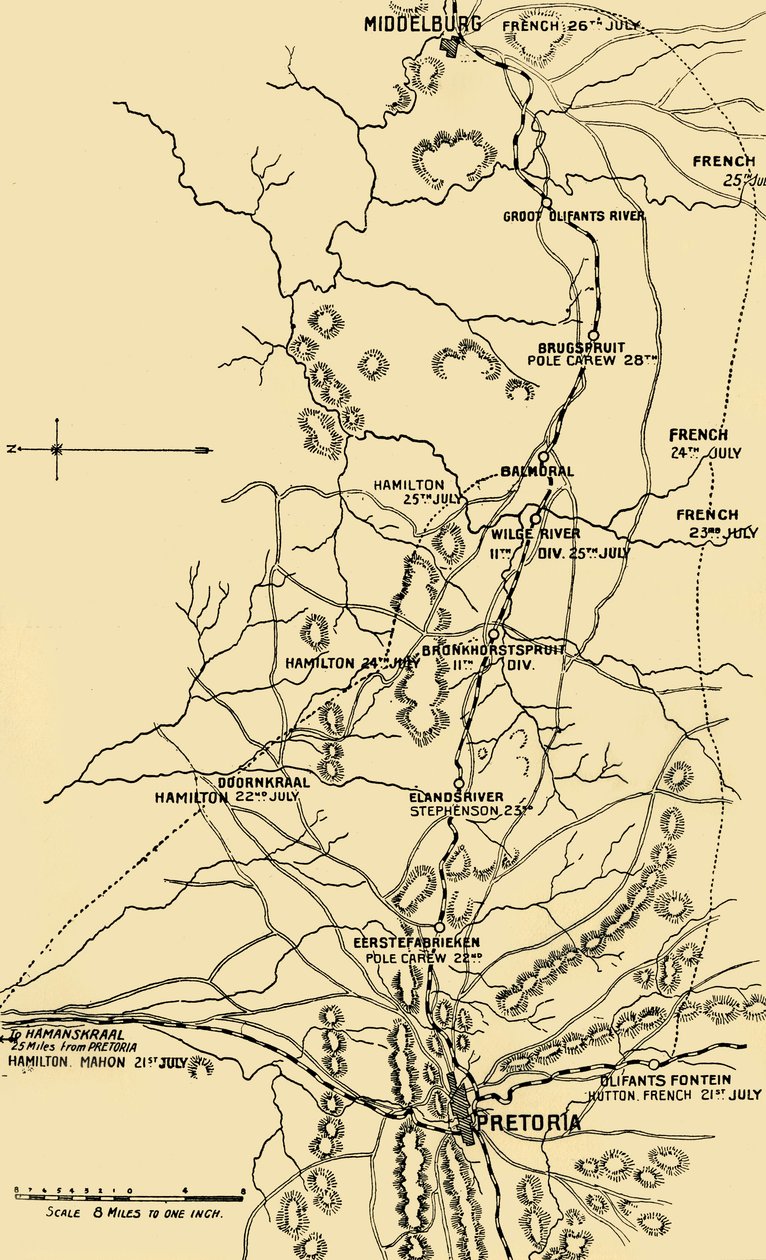 خريطة توضح الانتقال شرقاً من Eerstefabrieken إلى Middelburg ، 1901. بواسطة غير معروف