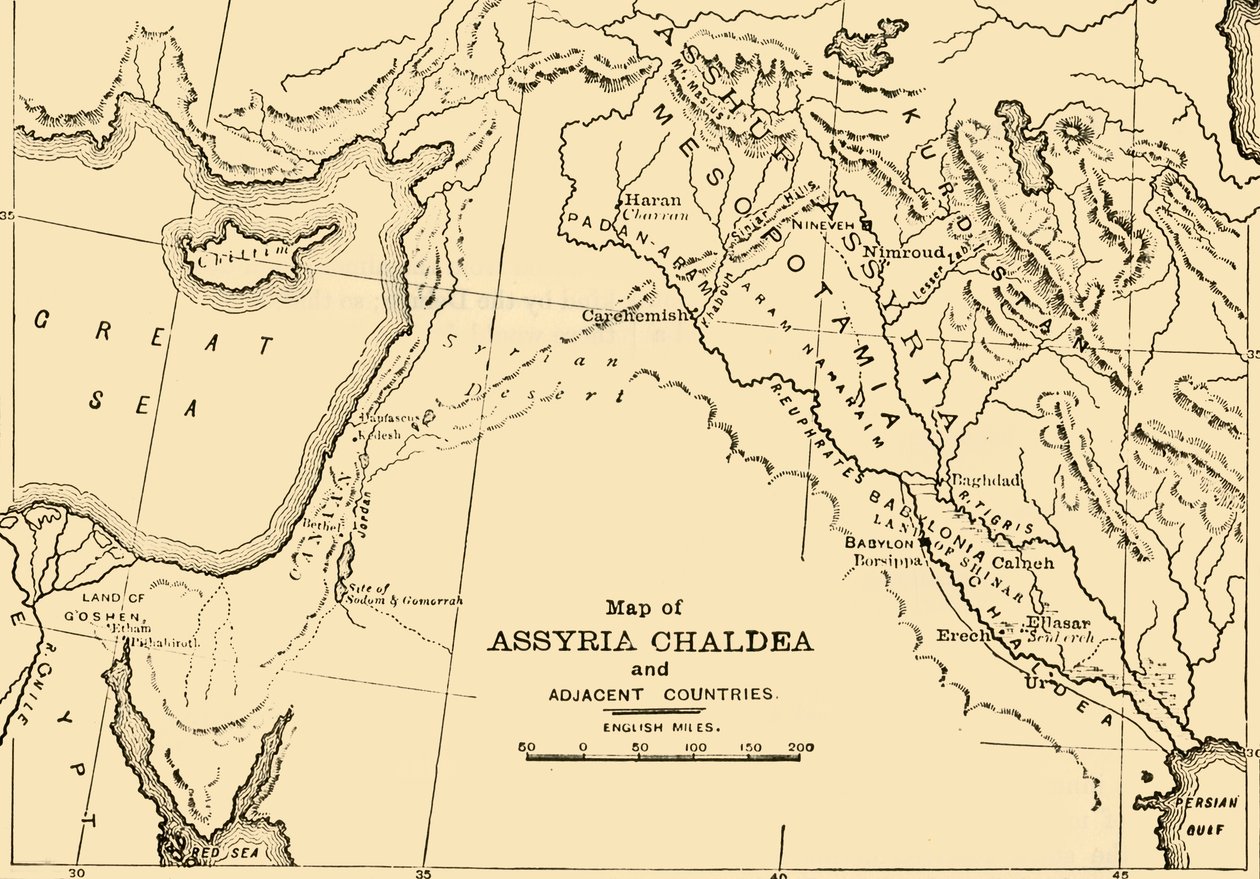 خريطة بلاد آشور ، الكلدانية والدول المجاورة ، 1890. بواسطة غير معروف