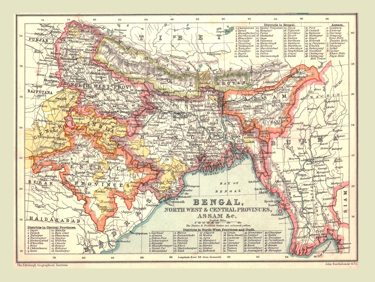 خريطة البنغال ، والمقاطعات الشمالية الغربية والوسطى ، وآسام ، 1902. بواسطة غير معروف