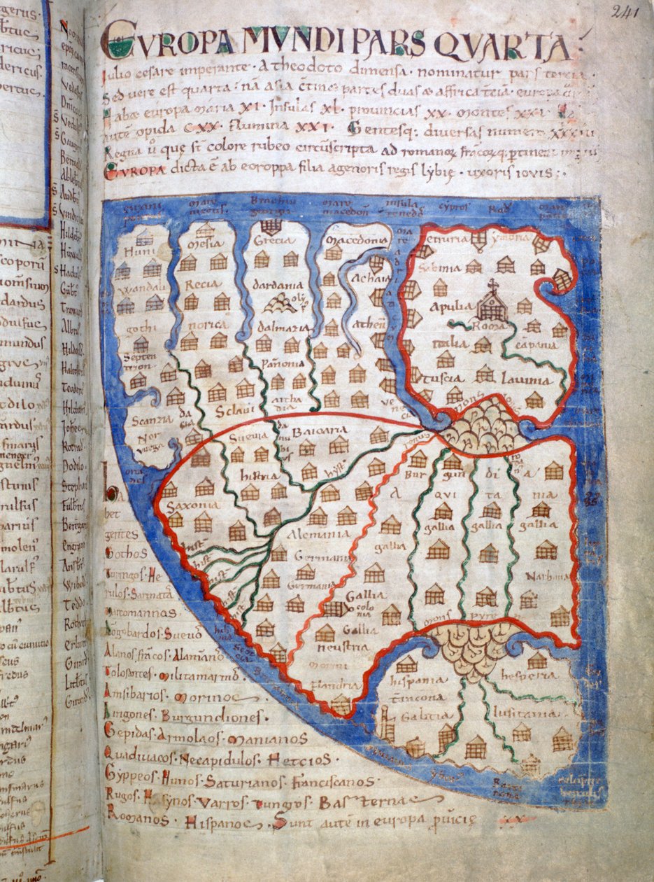 خريطة لأوروبا ، صفحة من Liber Floridus ، القرن الثاني عشر بواسطة غير معروف