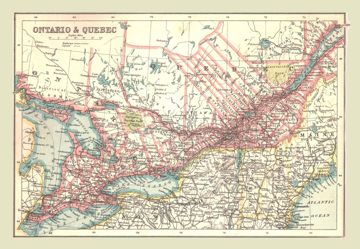 خريطة أونتاريو وكيبيك ، 1902. بواسطة غير معروف