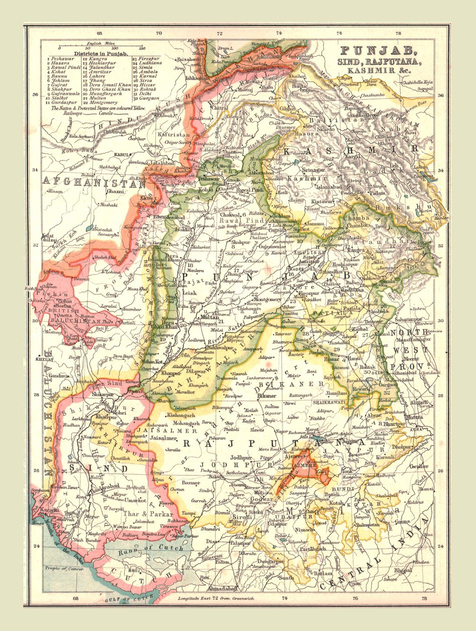 خريطة البنجاب ، السند ، راجبوتانا وكشمير ، 1902. بواسطة غير معروف