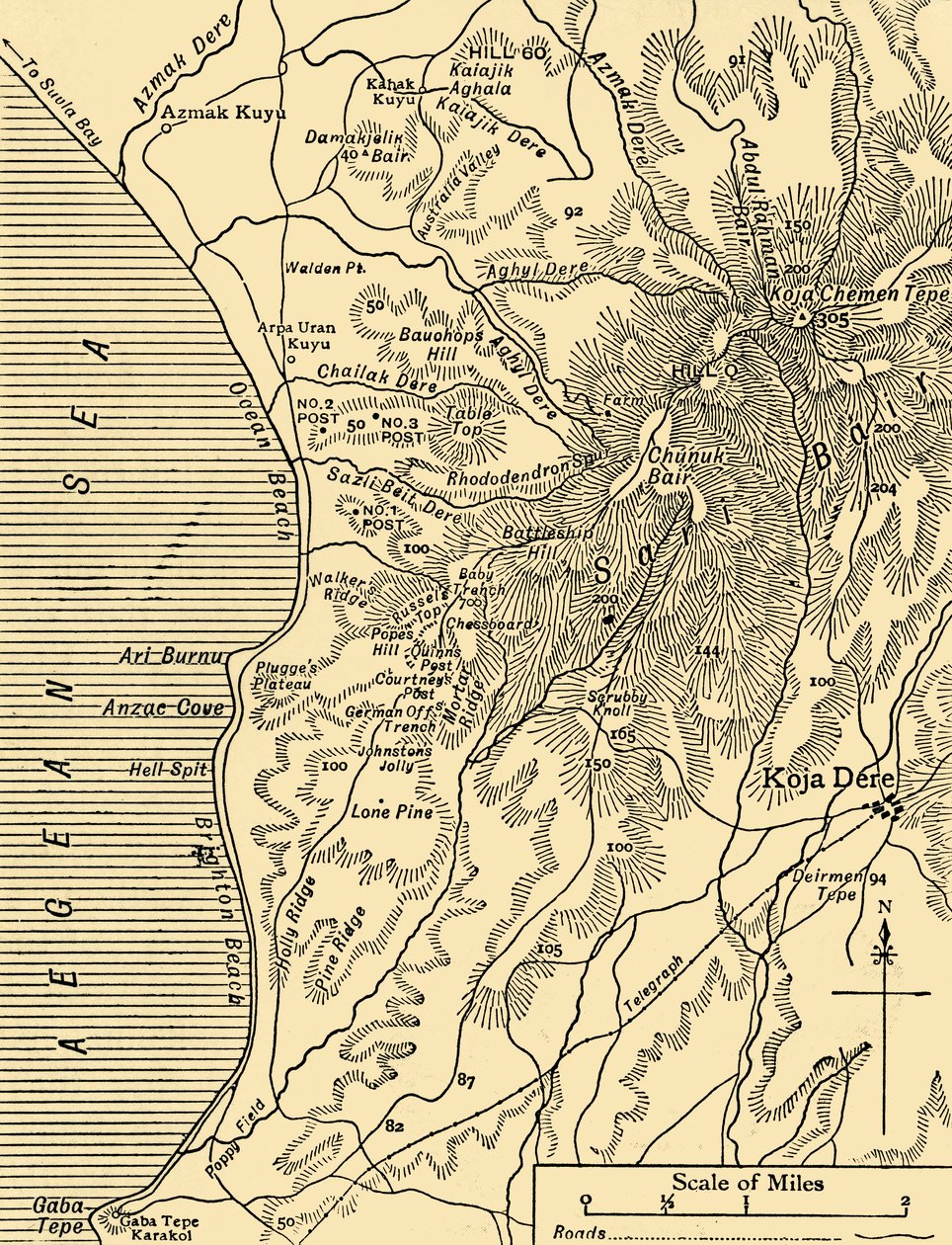 خريطة لساري بير ، شبه جزيرة جاليبولي ، الحرب العالمية الأولى ، 1915 ، c1920. بواسطة غير معروف
