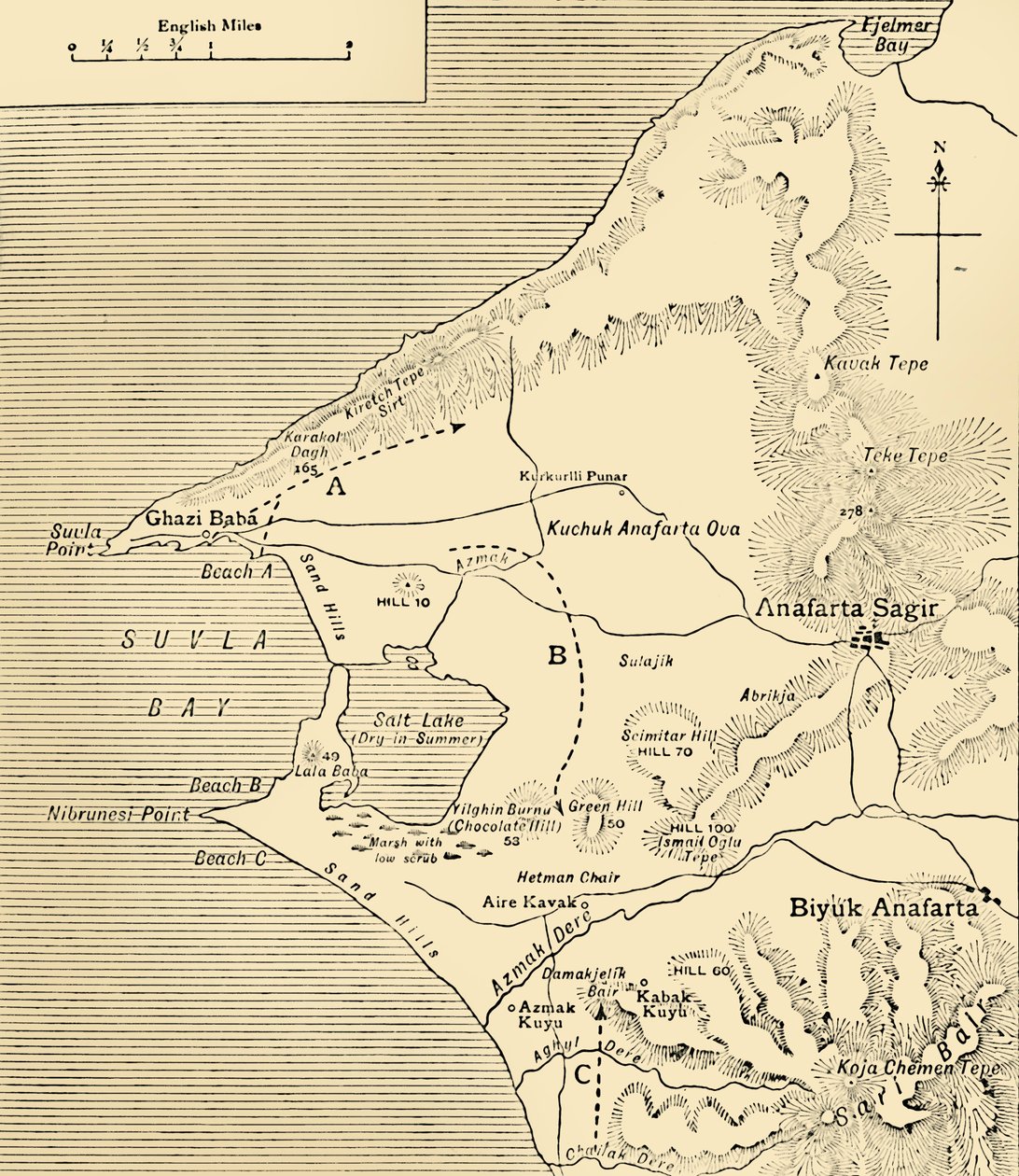 خريطة خليج سوفلا ، شبه جزيرة جاليبولي ، الحرب العالمية الأولى ، 1915 ، c1920. بواسطة غير معروف