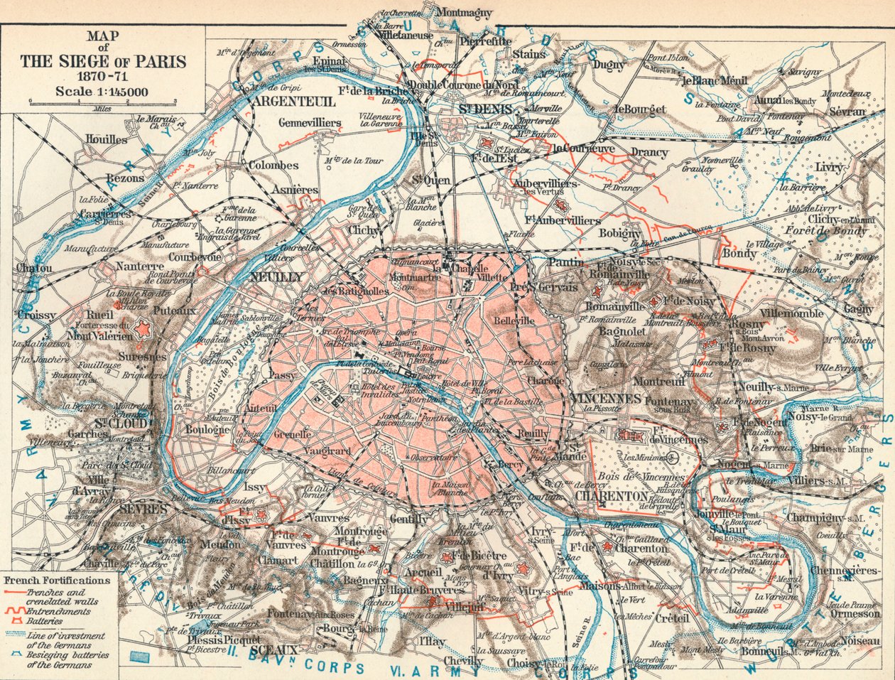 خريطة حصار باريس ، 1870-1871 ، 1907 بواسطة غير معروف