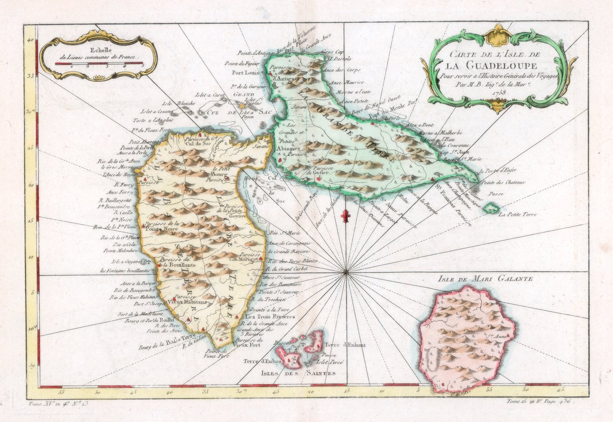 خريطة جزيرة جوادلوب الكاريبية ، c1764 بواسطة غير معروف