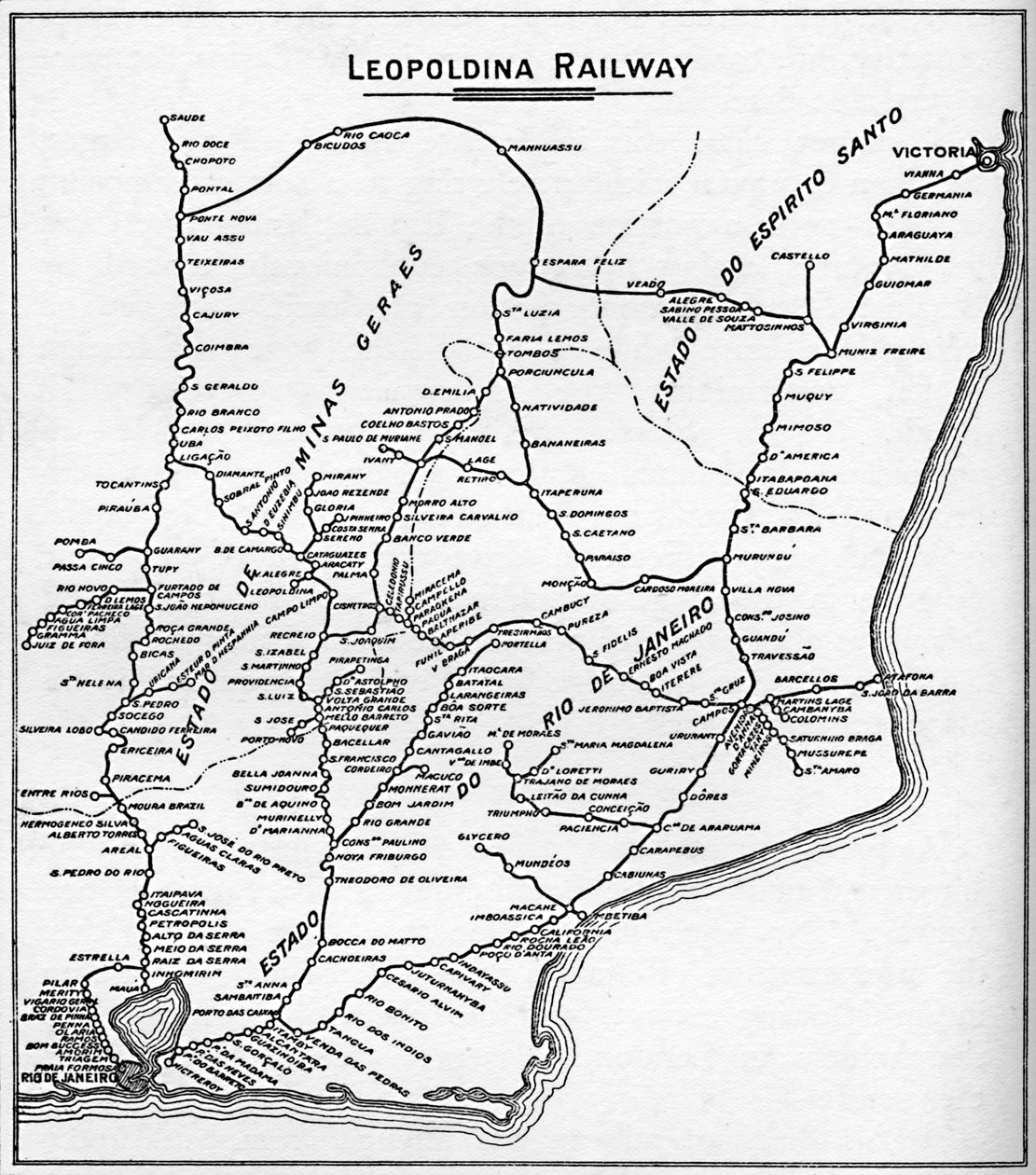 خريطة لنظام ليوبولدينا للسكك الحديدية ، 1914. بواسطة غير معروف