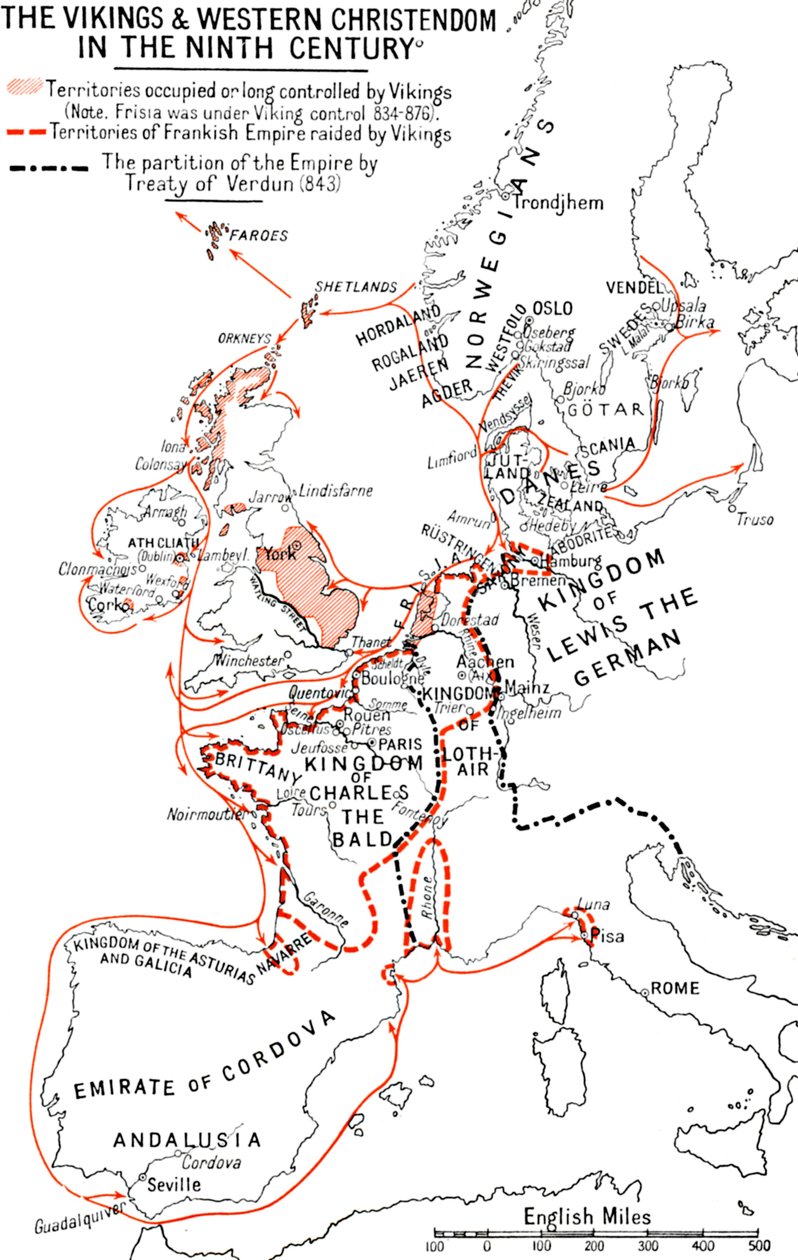 خريطة الفايكنج والمسيحية الغربية في القرن التاسع ، 1935 بواسطة غير معروف