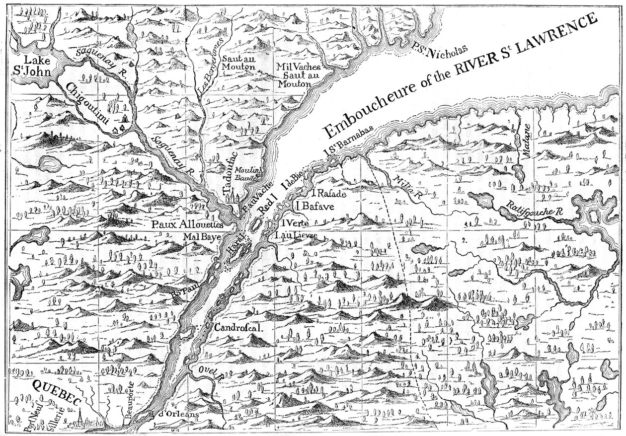 خريطة مجرى نهر سانت لورانس حتى كيبيك ، 1730 ج 1880 بواسطة غير معروف