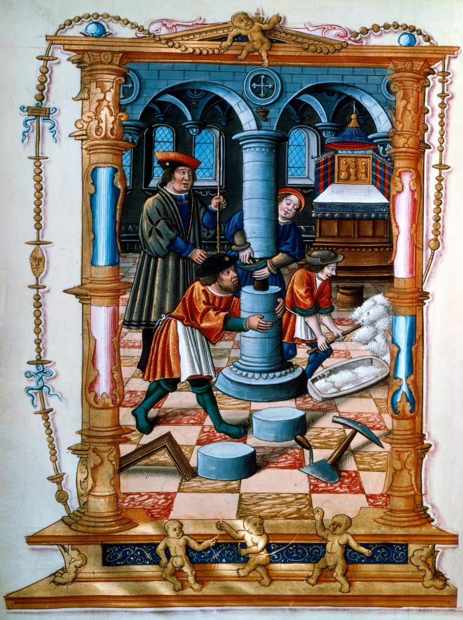 الماسونيون يبنون عمودًا في الكنيسة ، c1525 بواسطة غير معروف