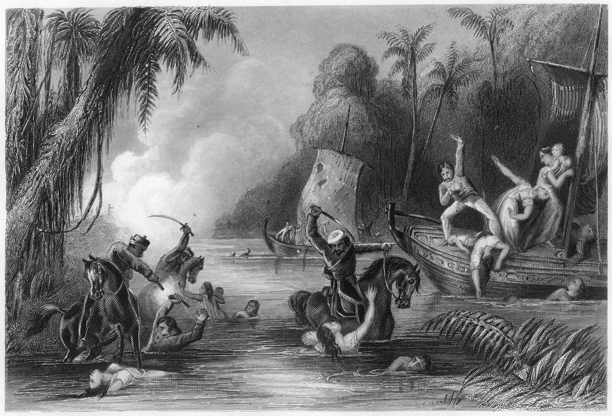 مذبحة في القوارب قبالة Cawnpore ، 1857 ، c1860 بواسطة غير معروف