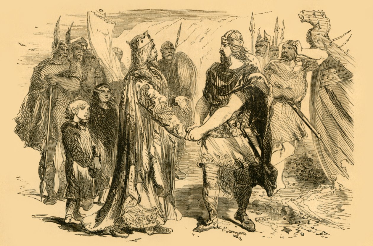 اجتماع إدموند أيرونسايد وكانوت ، في جزيرة ألني ، في سيفرن ، c1890. بواسطة غير معروف