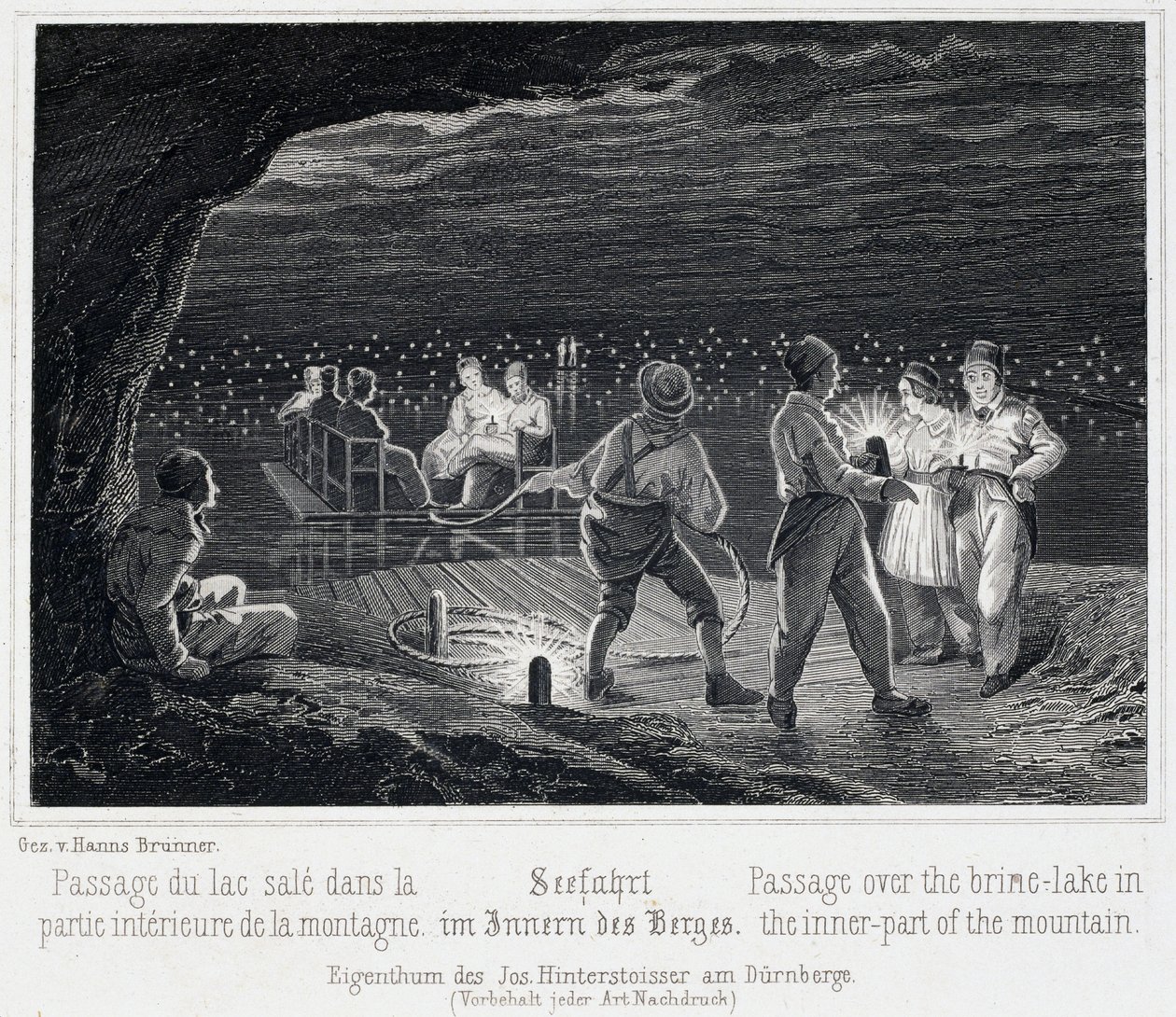 منجم الملح: عبور البحيرة القذرة ، داخل الجبل ، حوالي عام 1850 ، في دورنبرغ ، النمسا بواسطة غير معروف