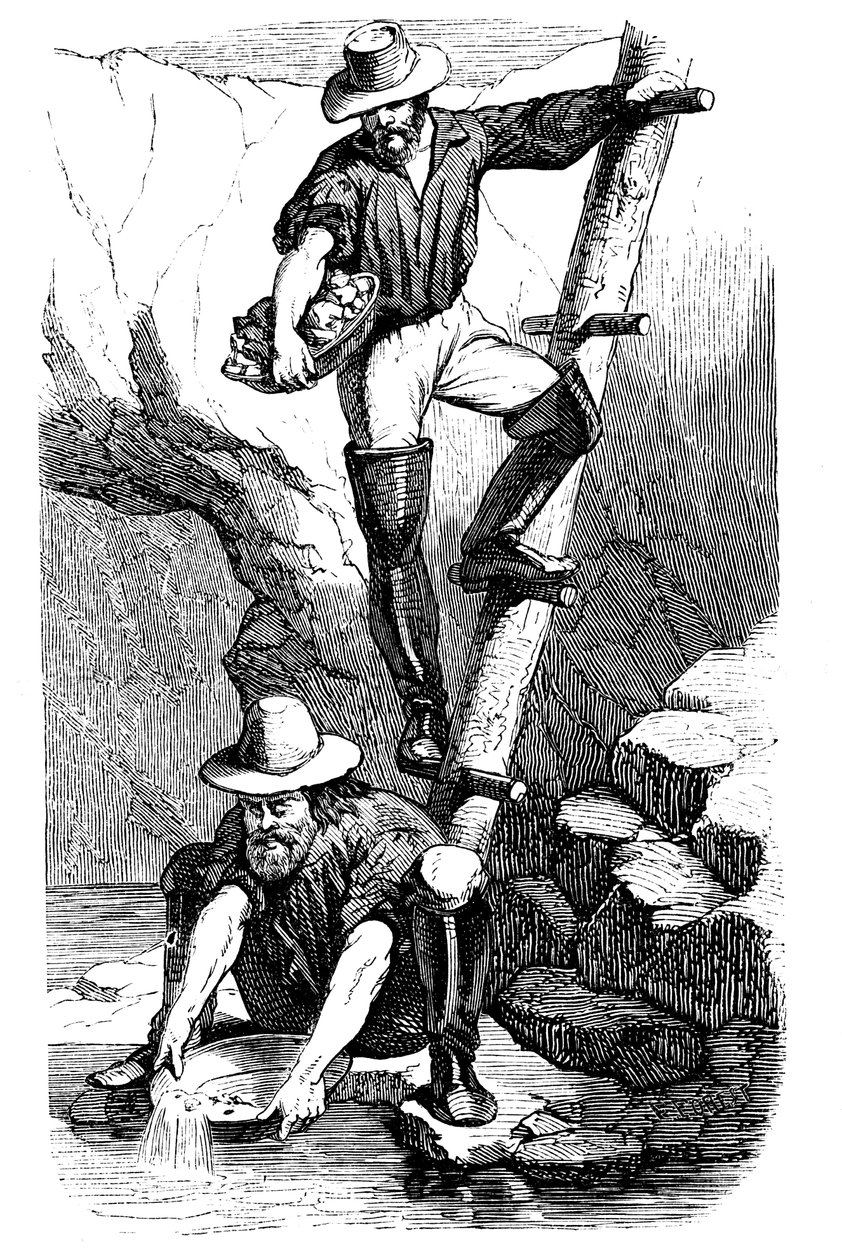 عمال المناجم يبحثون عن الذهب خلال كاليفورنيا كاليفورنيا راش ، 1849 بواسطة غير معروف