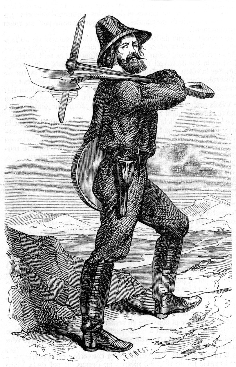 منقب التعدين في حقول الذهب في كاليفورنيا ، 1853 بواسطة غير معروف