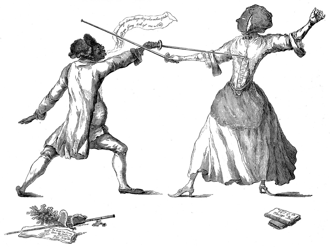Miss la Chevaliere dEon de Beaumont المبارزة في كارلتون هاوس ، 9 أبريل 1787 بواسطة غير معروف