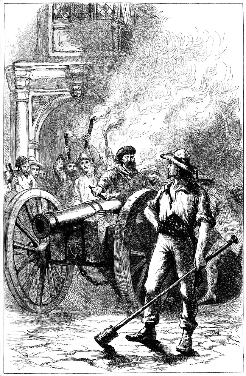 الغوغاء يطلقون مدفعًا أمام المحكمة حيث تم سجن ألكسندر ماكليود ، 1840 c1880 بواسطة غير معروف