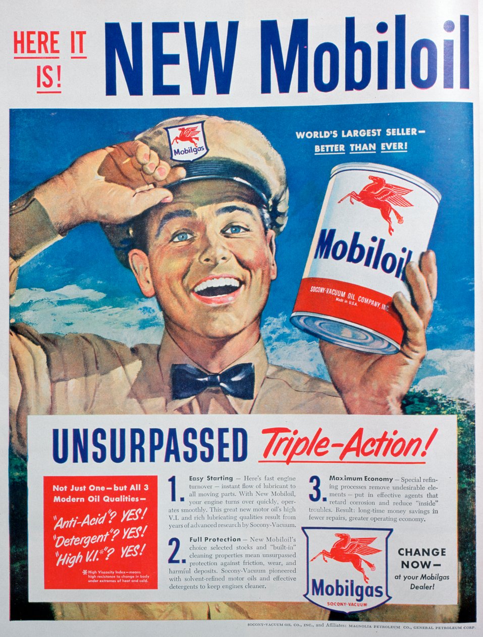 إعلان زيت محرك Mobiloil ، 1949 بواسطة غير معروف