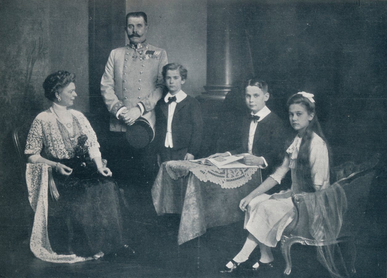 قتل الأرشيدوق فرانسيس فرديناند مع زوجته وأولاده ، c1910 بواسطة غير معروف