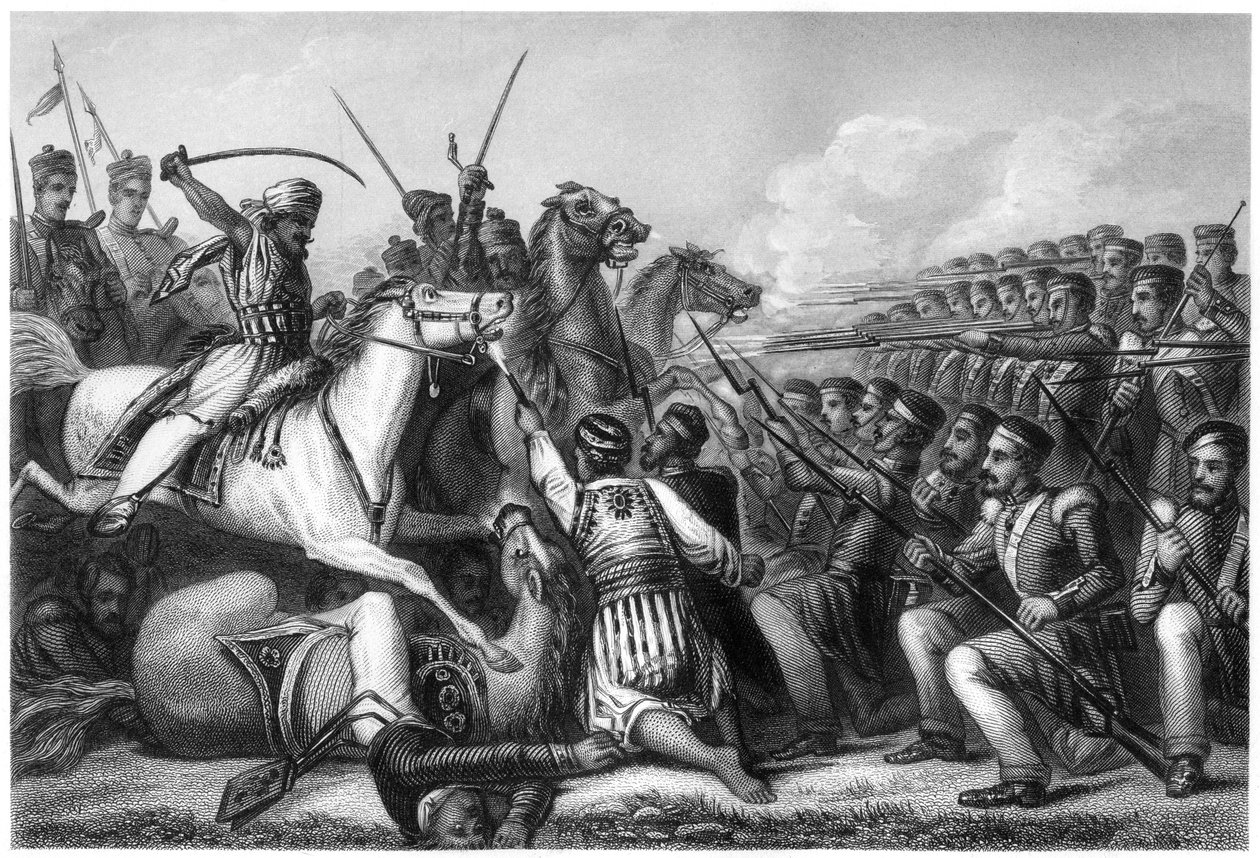 فرسان المتمردين يهاجمون ساحة المشاة في معركة كاونبور ، 1857 ، c1860 بواسطة غير معروف
