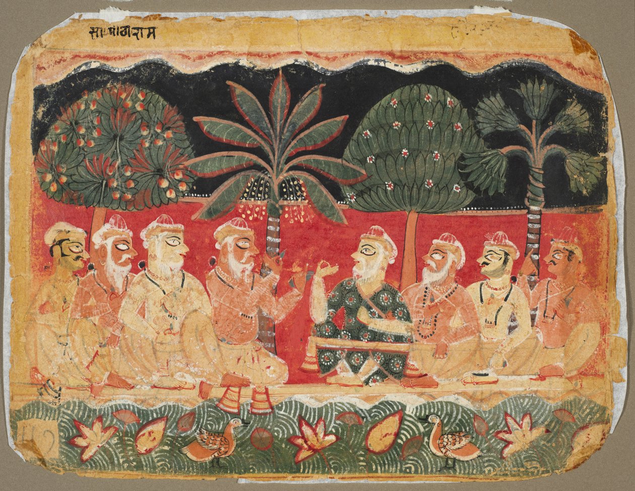 ناندا والحكماء ، صفحة من Bhagavata Purana ، ج. 1525. بواسطة غير معروف