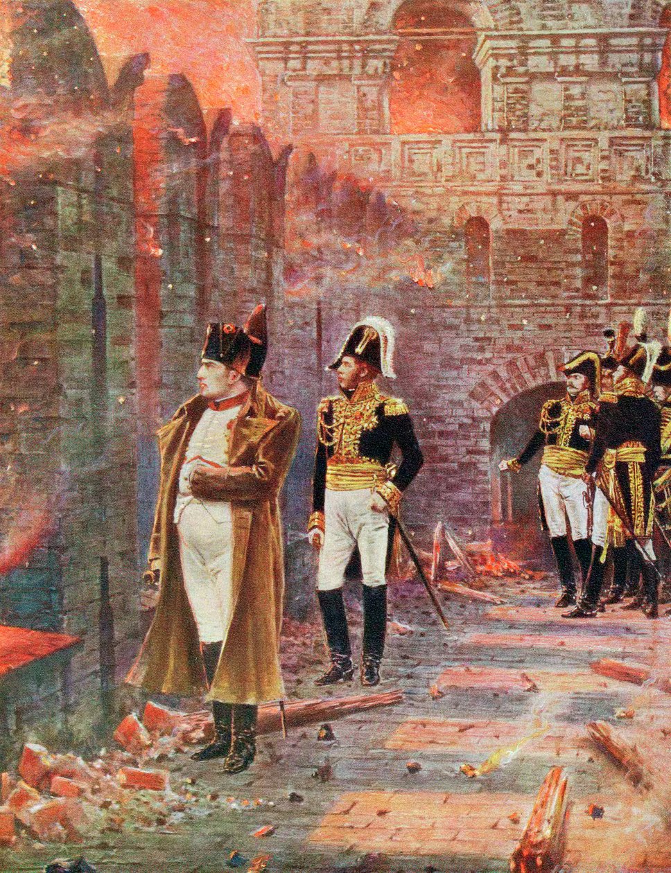 نابليون وموظفيه يراقبون حرق موسكو ، 1812 أواخر القرن التاسع عشر بواسطة غير معروف