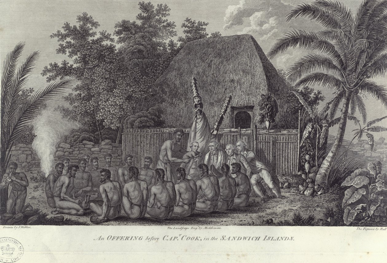 سكان جزر ساندويتش ، هاواي ، ذبح الخنازير قبل الكابتن كوك ، c1778 بواسطة غير معروف