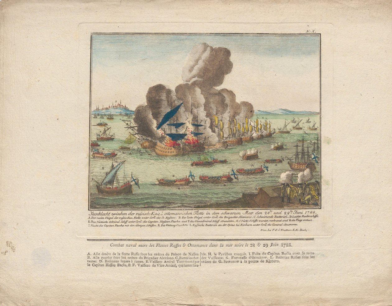 معركة بحرية بين الأسطول الروسي والعثماني في البحر الأسود في 28 و 29 يونيو 1788 ، 1788. بواسطة غير معروف