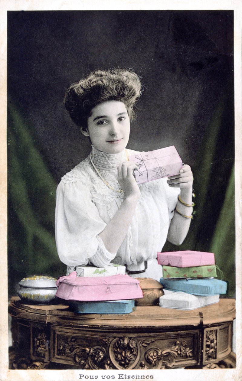 هدية العام الجديد ، بطاقة بريدية فرنسية ، c1900 بواسطة غير معروف