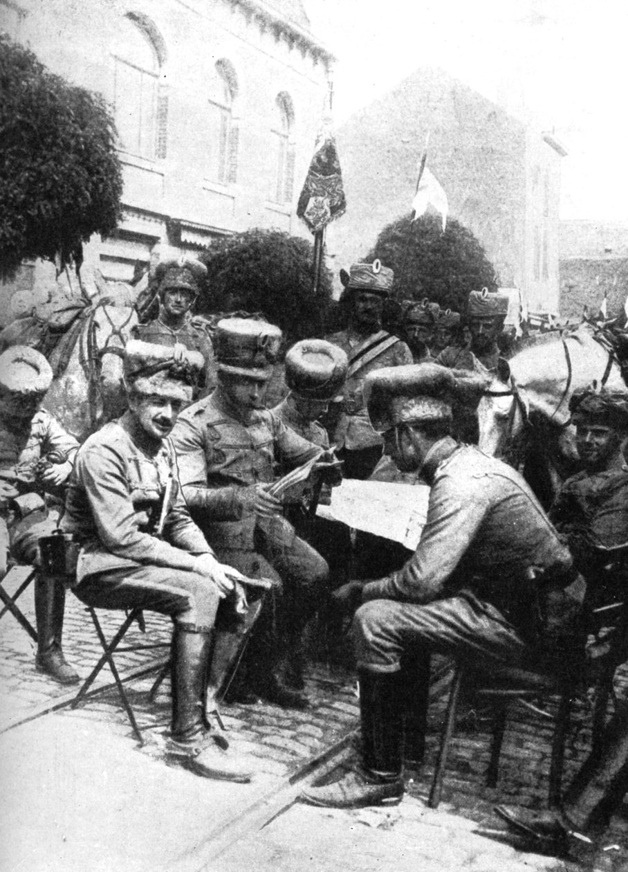 الضباط في الفرسان ، Chaussee de Louvain ، بروكسل ، الحرب العالمية الأولى ، 1914 بواسطة غير معروف