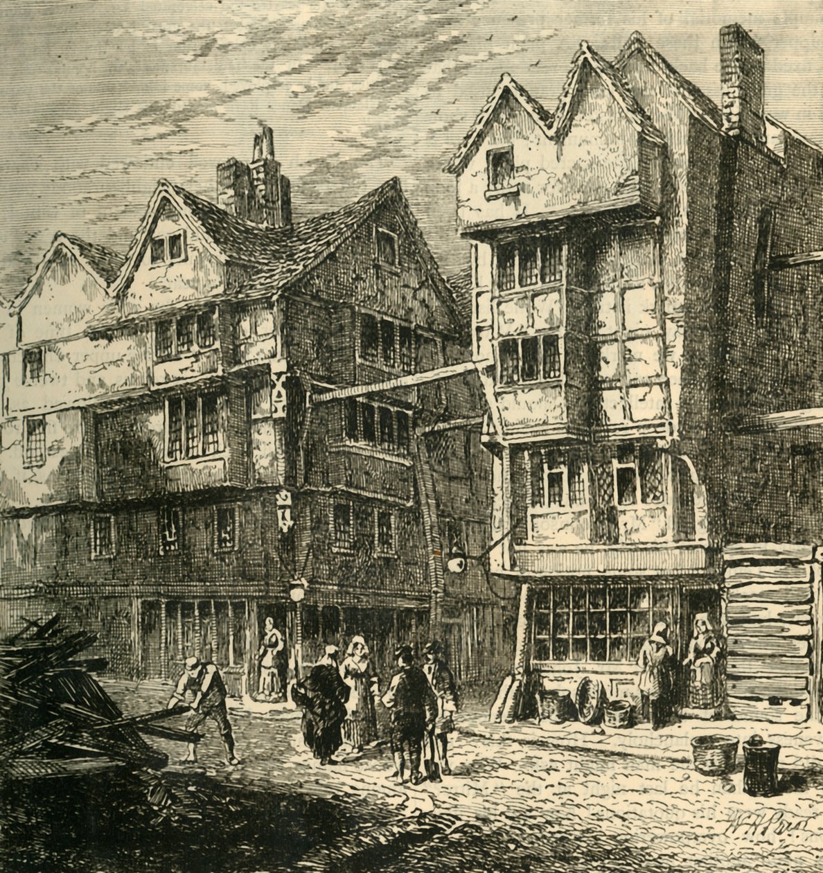 المنازل القديمة التي كانت تقف سابقًا في صف الجزارين ، حوالي 1800 ، 1881. بواسطة غير معروف