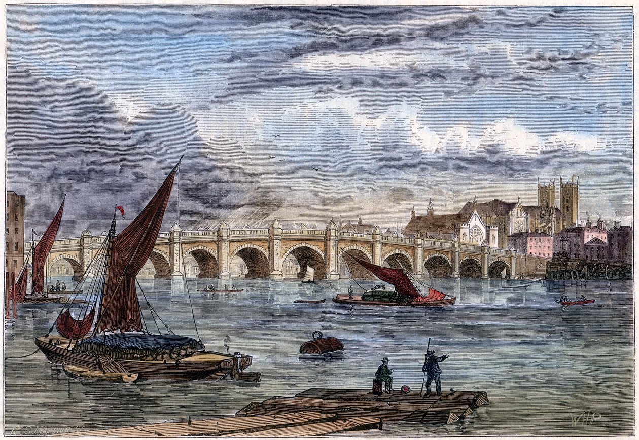 جسر وستمنستر القديم عام 1754 ، القرن التاسع عشر بواسطة غير معروف