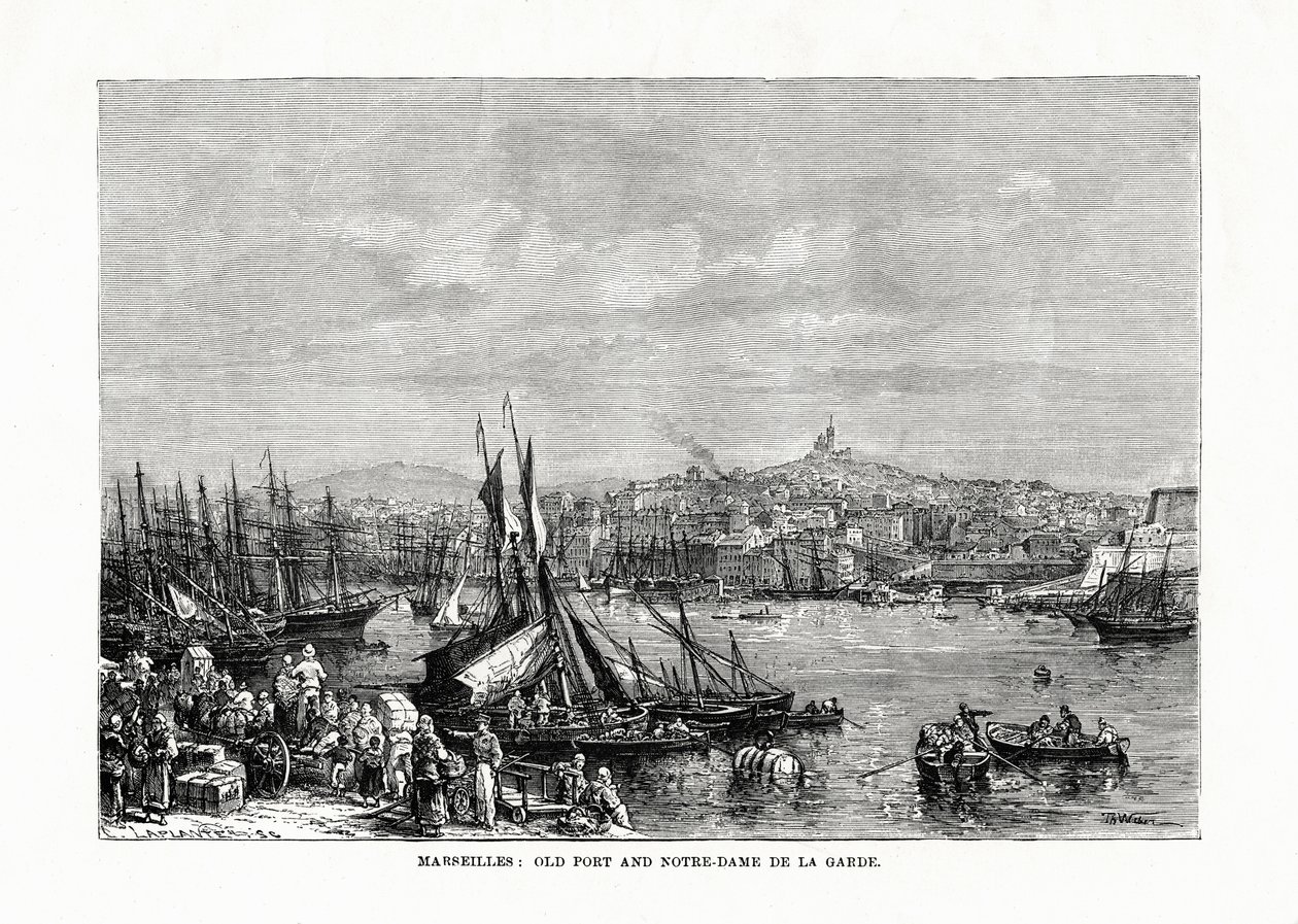 الميناء القديم ونوتردام دي لا غارد ، مرسيليا ، فرنسا ، 1879 بواسطة غير معروف