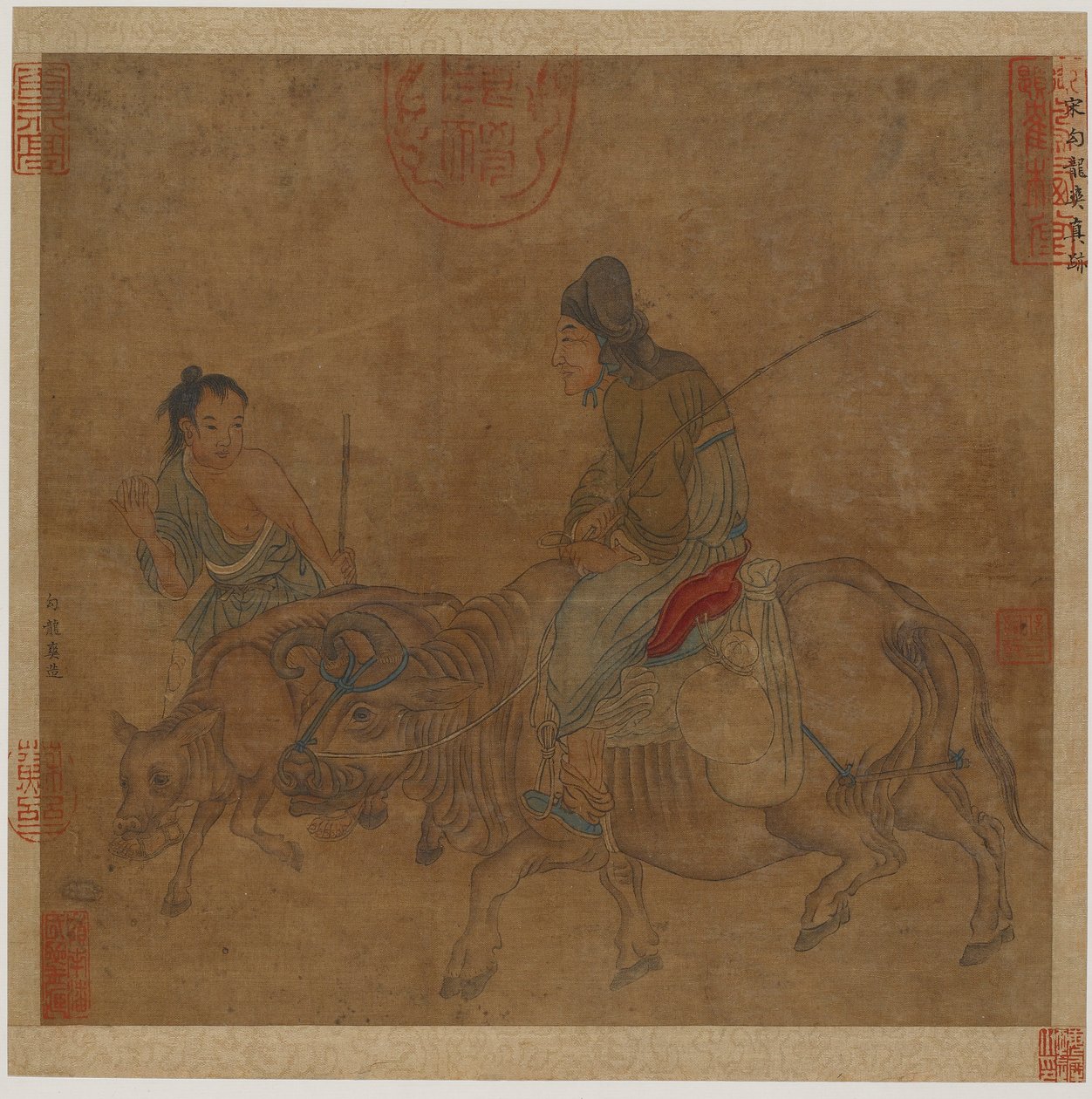 امرأة عجوز على ثور ، مع صبي قطيع وعجل ، ربما سلالة مينغ ، 1368-1644. بواسطة غير معروف