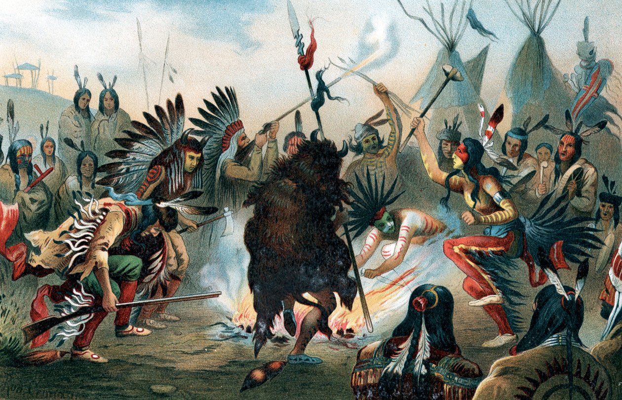 Oleograph لرقصة حرب Sioux ، c1890 بواسطة غير معروف